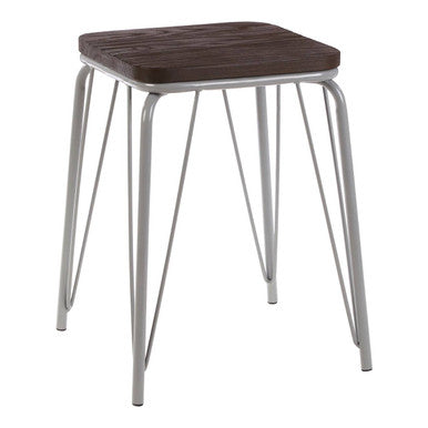 District Grey Metal And Elm Small Wood Stool