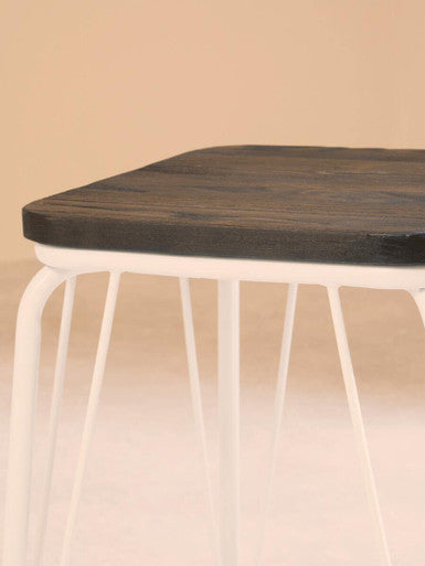 District White Metal And Elm Small Wood Stool