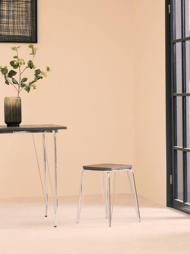 District Chrome Metal And Elm Small Wood Stool