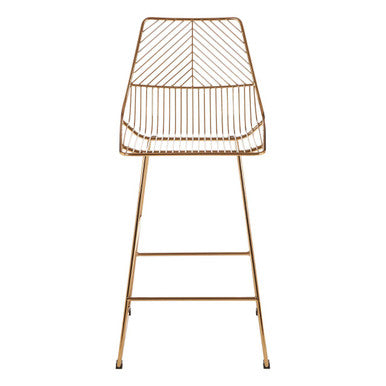 Gold metal bar stool with a chevron pattern on a white background