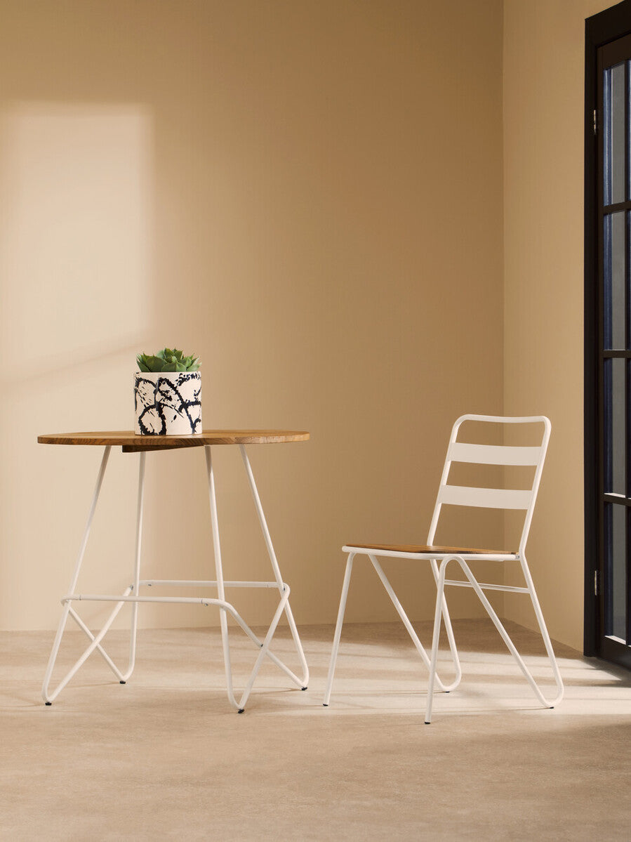 District White Metal And Elm Wood Chair