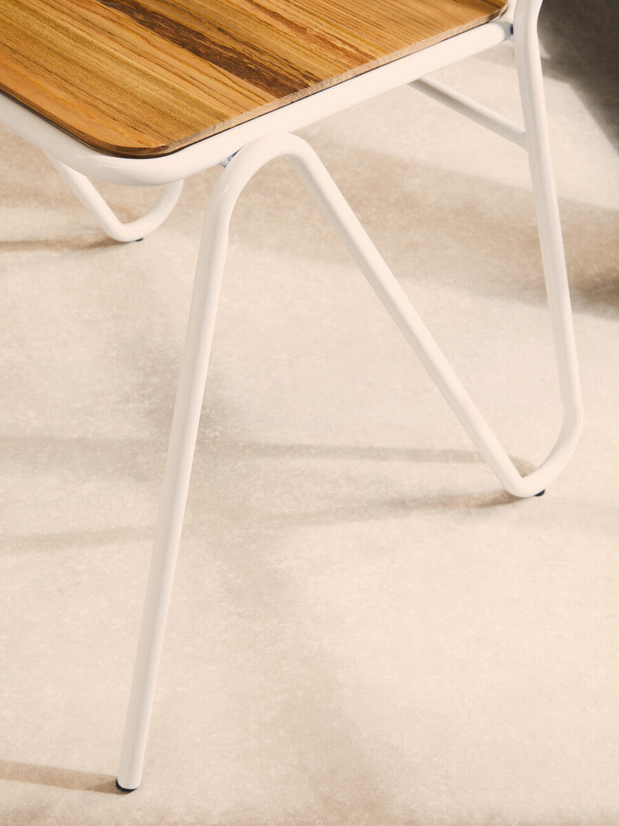 District White Metal And Elm Wood Chair