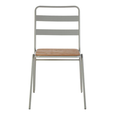 Chair with metal frame and wooden seat on a white background