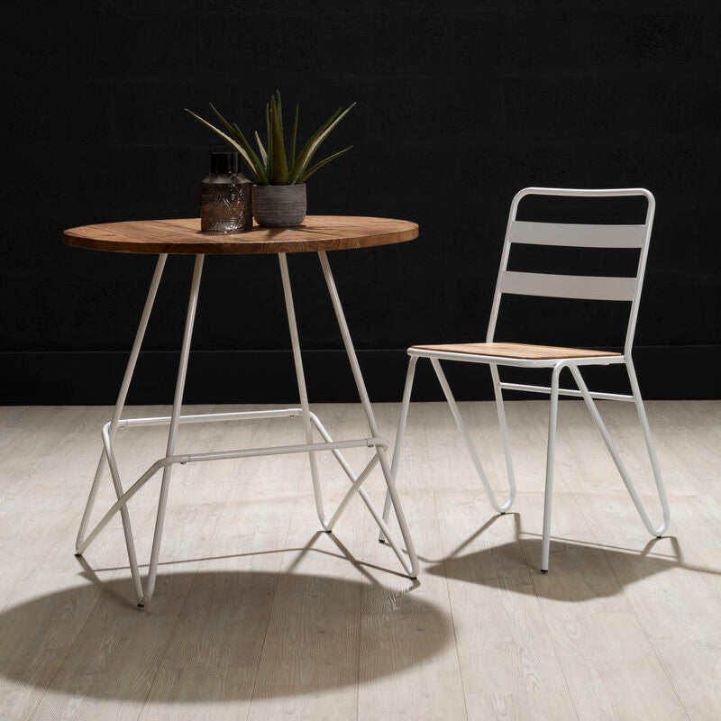 White Metal Legs and Natural Elm Wood Top Round Dining Table, District