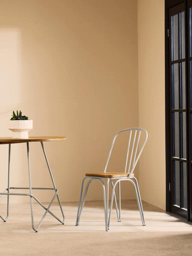 Grey Metal Legs and Natural Elm Wood Top Round Dining Table, District