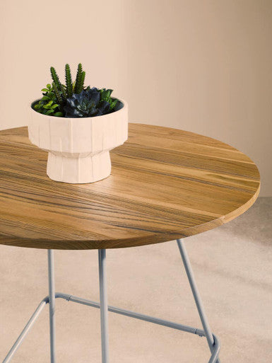 Grey Metal Legs and Natural Elm Wood Top Round Dining Table, District