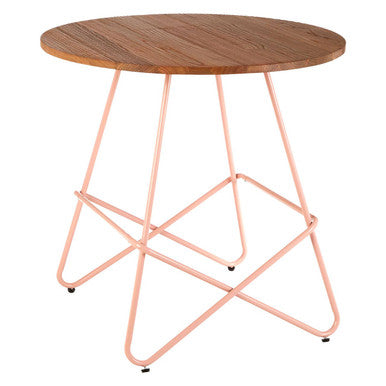 District Pink Metal And Elm Wood Round Dining Table