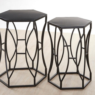 Avantis Set of 2 Black Metal Hexagon Side Tables