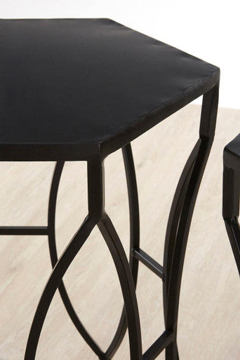 Avantis Set of 2 Black Metal Hexagon Side Tables