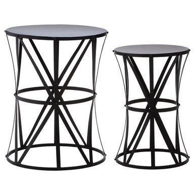 Avantis Set Of 2 Cross Design Black Side Tables
