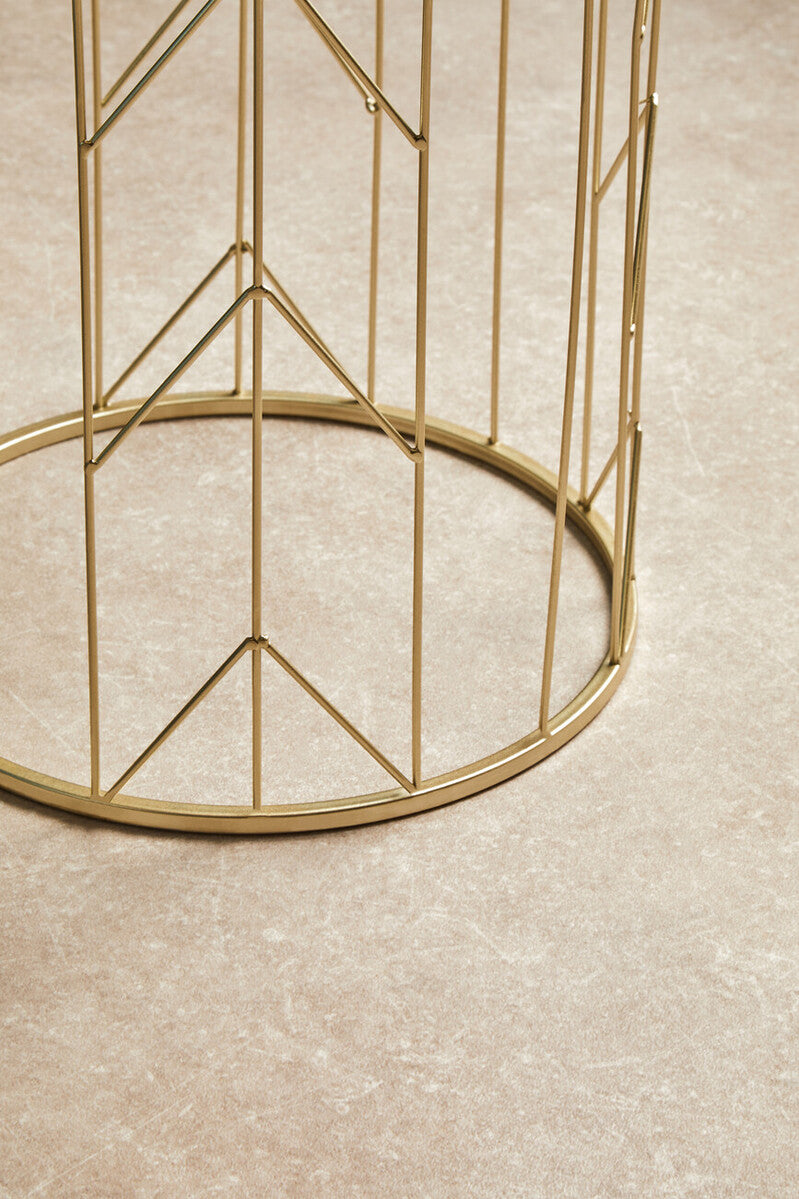 Art Deco Set of Two Champagne Finish Metal Base Side Tables with Reflective Mirrored Tops, Avantis