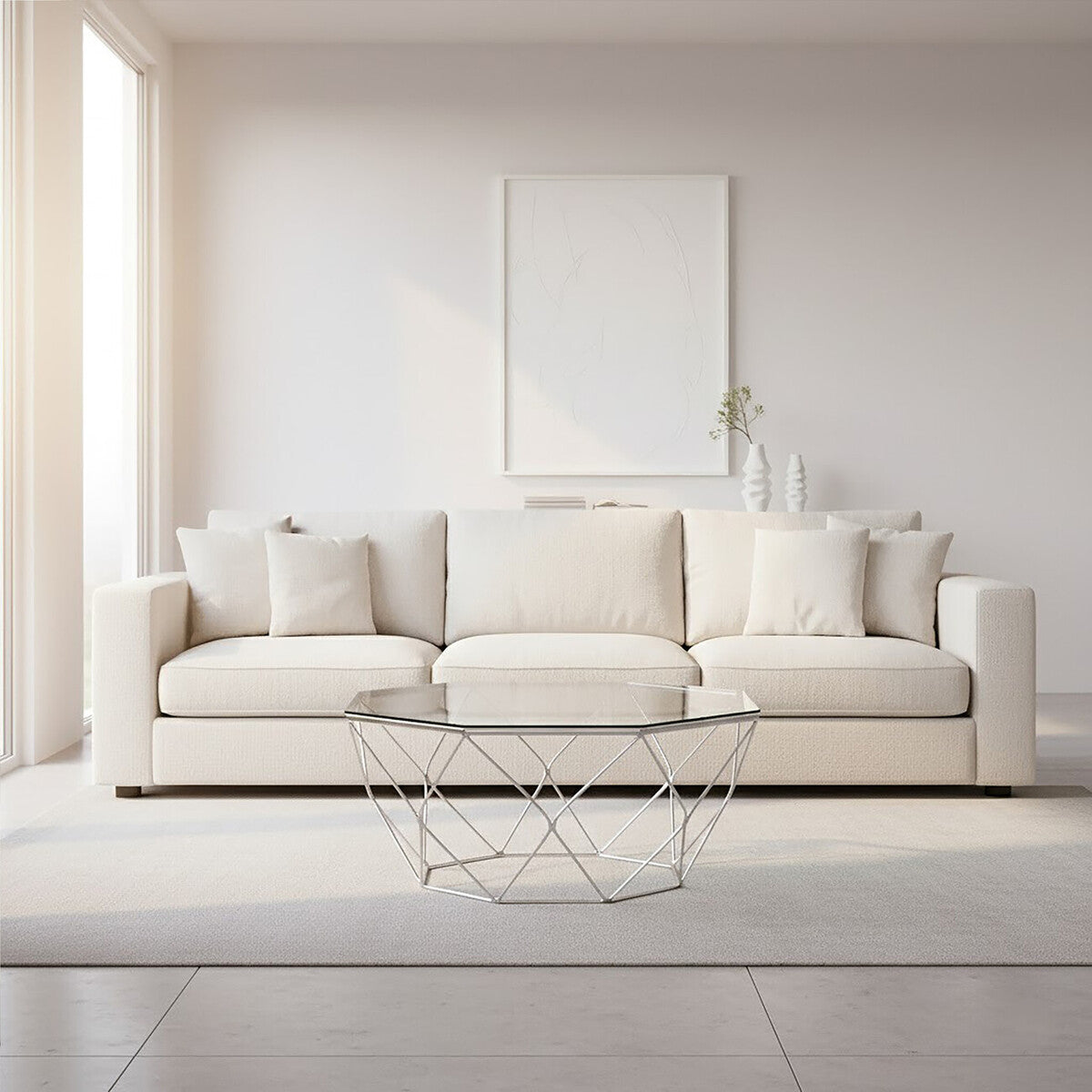 Allure Hexagon Tempered Glass Chrome Coffee Table