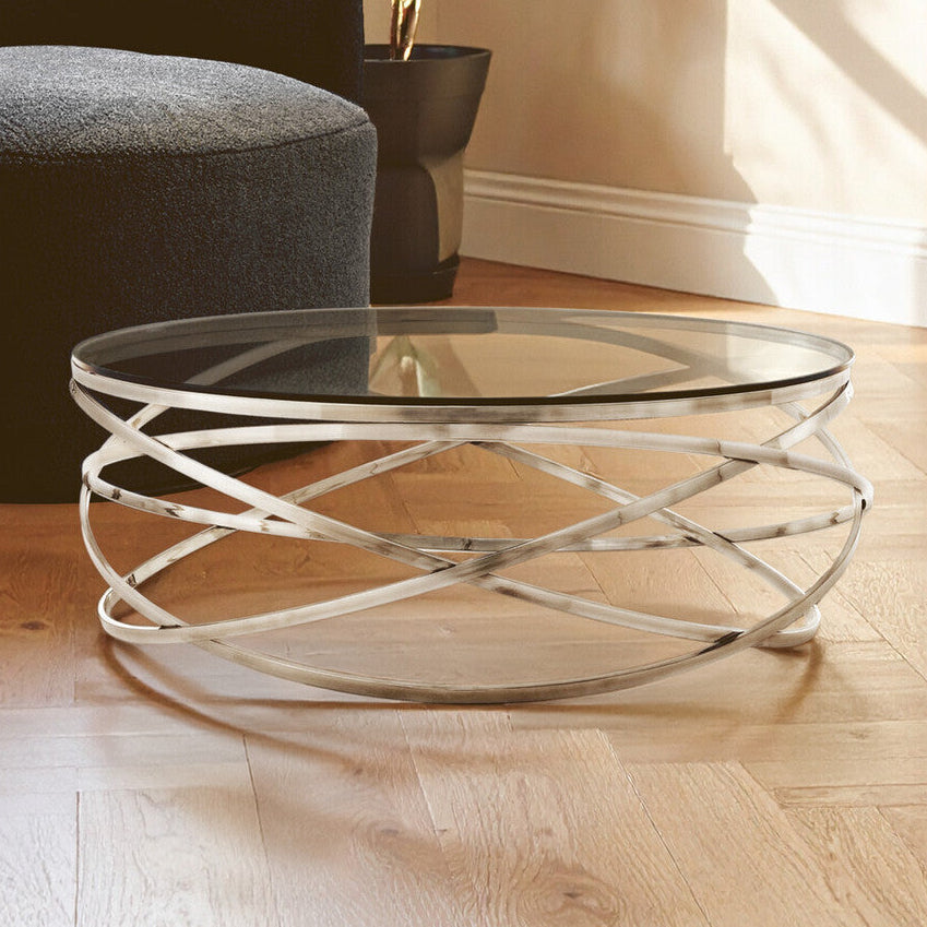 Allure Round Silver Swirl Base Coffee Table