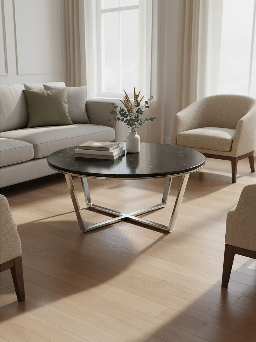 Allure Round Black Faux Marble Coffee Table - Image 5