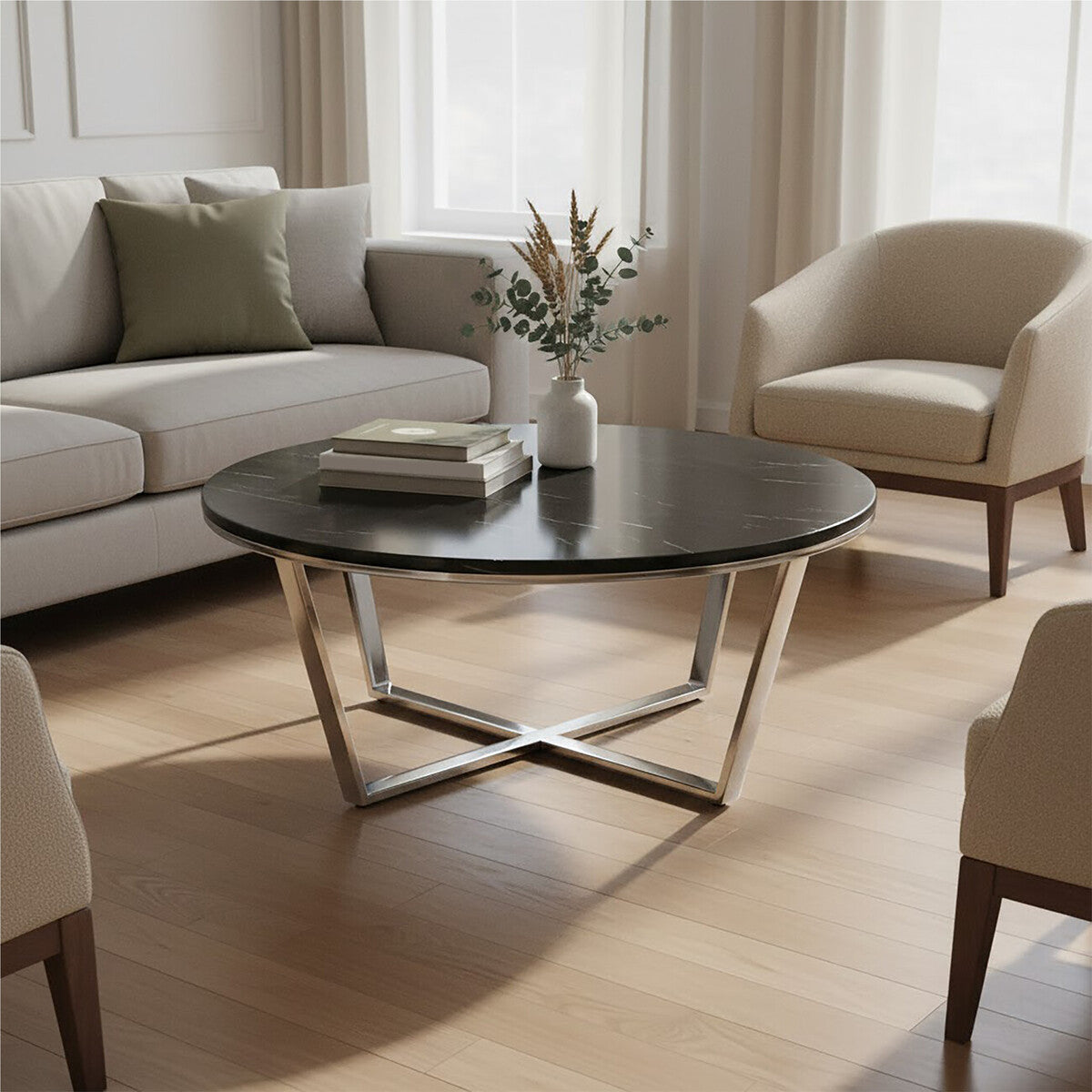 Allure Round Black Faux Marble Coffee Table - Image 6