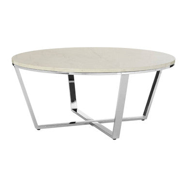 Allure Round White Faux Marble Coffee Table - Image 4
