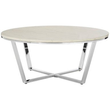Allure Round White Faux Marble Coffee Table - Image 3