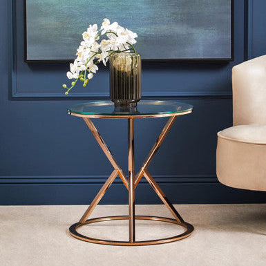 Allure Corseted Round Rose Gold End Table