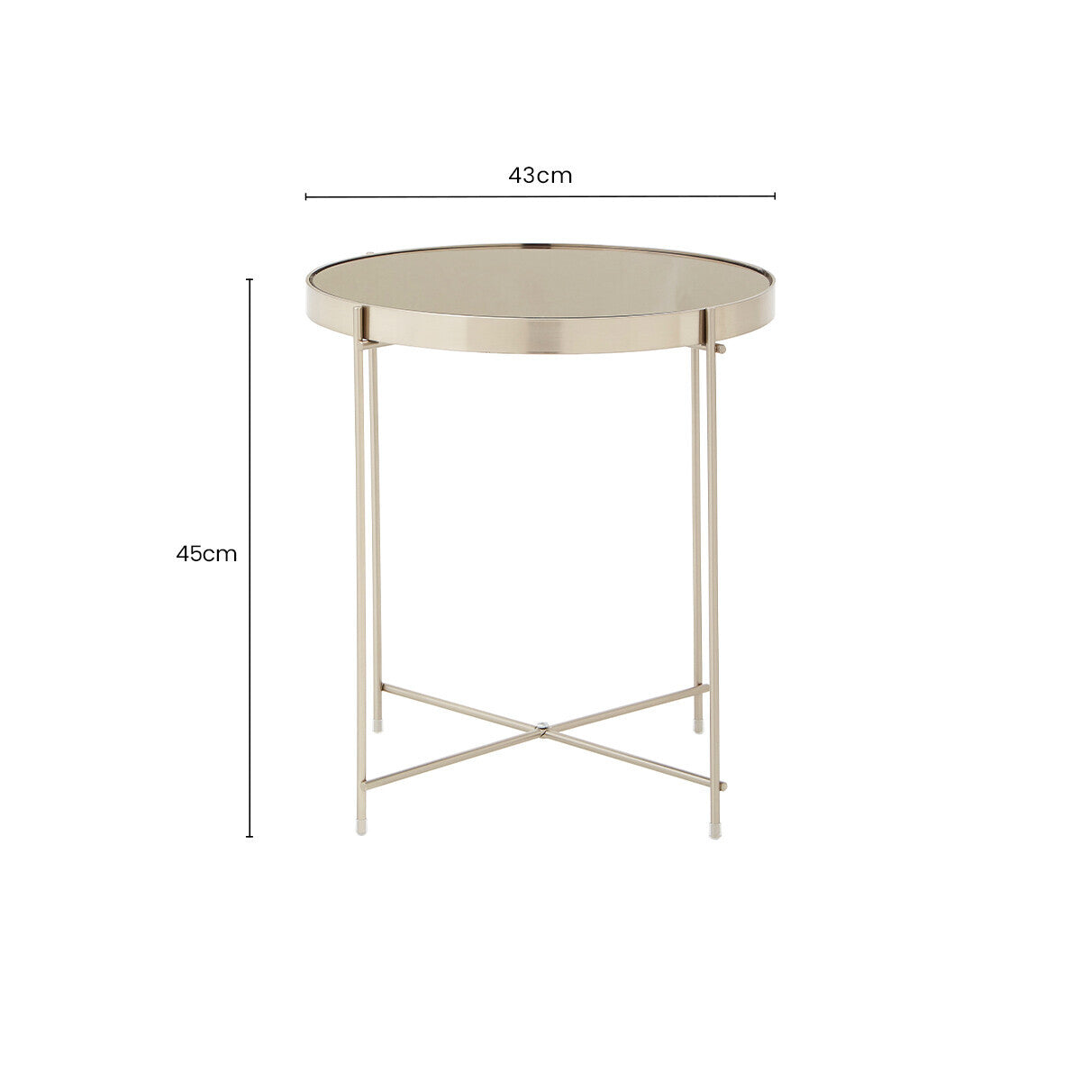 Grey Mirror Side Table with Slim Tubular Metal Legs, Allure
