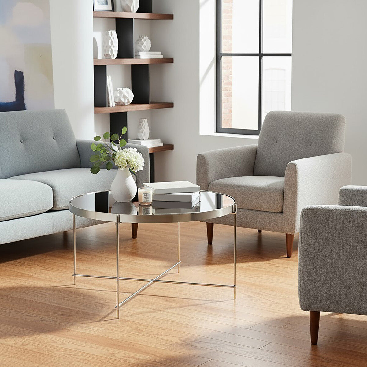 Allure Large Grey Mirror Round Side Table - Image 6