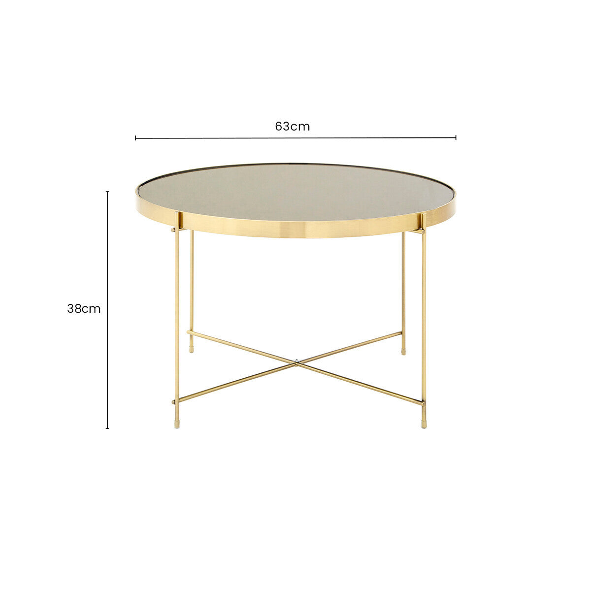 Brushed Bronze Lattice Base Large Side Table with Black Mirror Tabletop, Allure