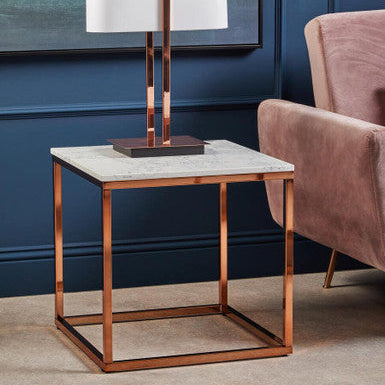 Allure Square White Marble And Rose Gold Square End Table - Image 5