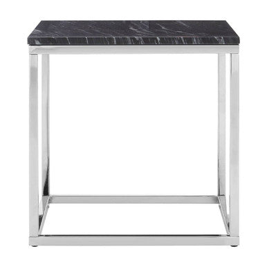 Allure Square Black Marble End Table With Chrome Metal Base