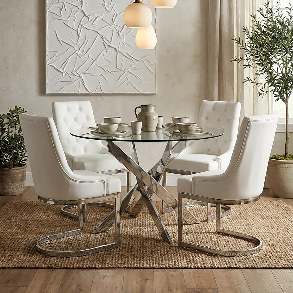 Allure Round Dining Table With Chrome Intersected Legs - Image 4