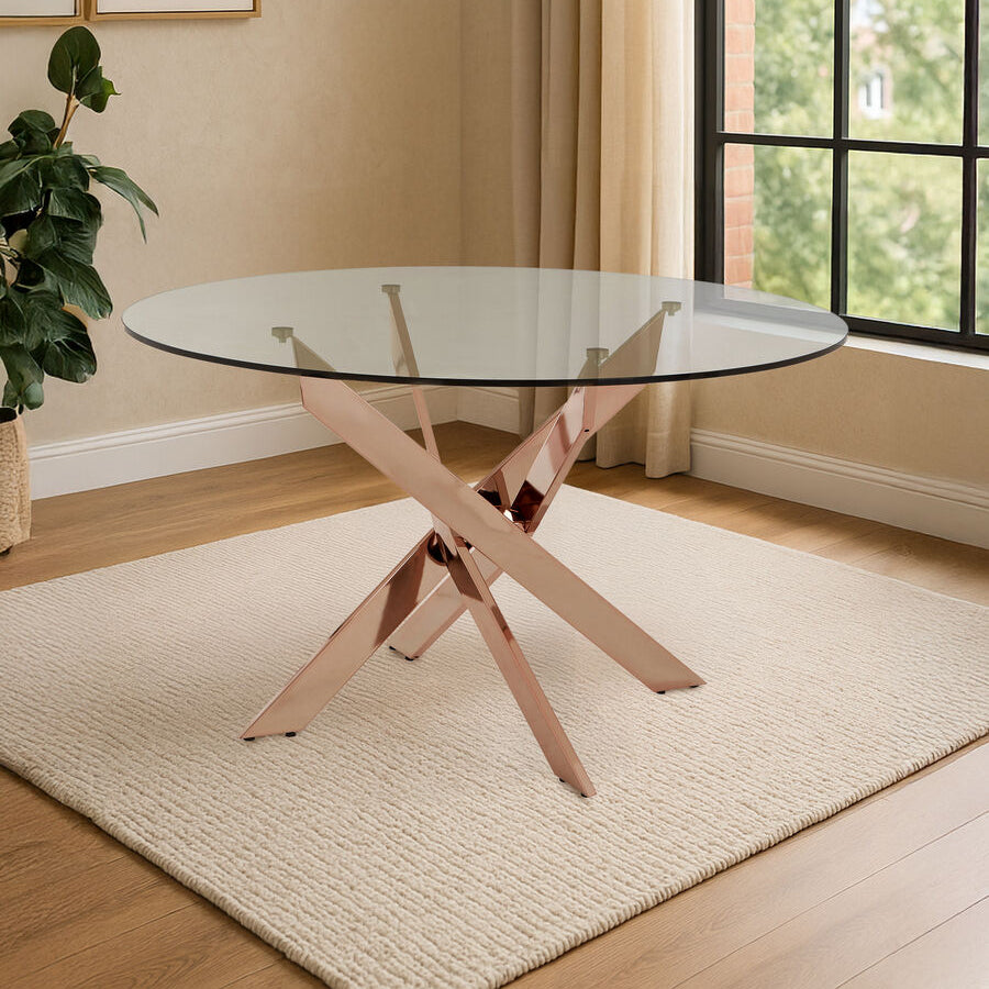 Allure Round Dining Table with Intersected Rose Gold Legs