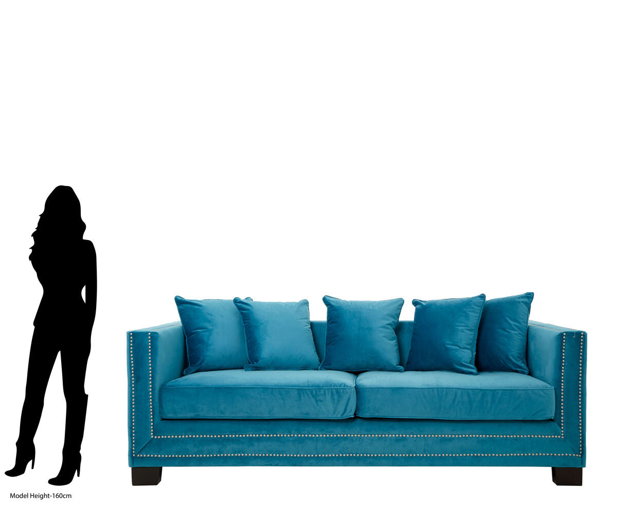 Sofia 3 Seater Cyan Blue Velvet Sofa