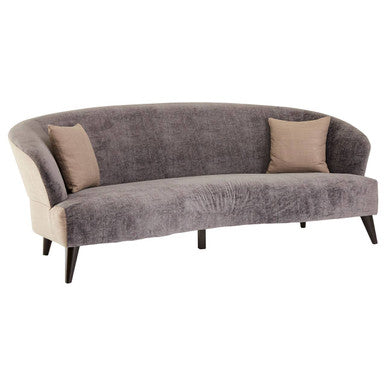 Gray sofa with beige cushions on a white background