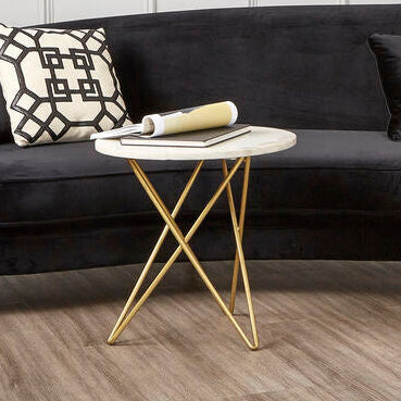 Nirav White Marble With Gold Geometric Legs Side Table