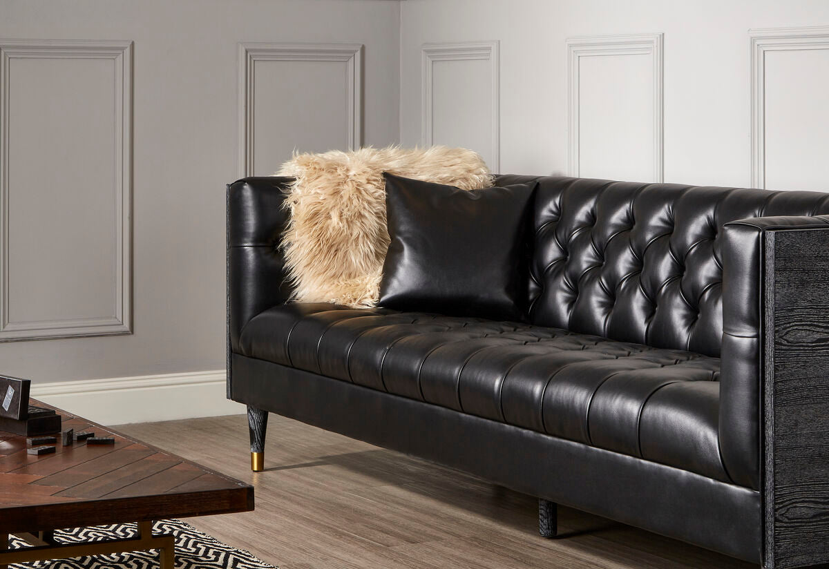 3 Seater Black Faux Leather Sofa, Raven
