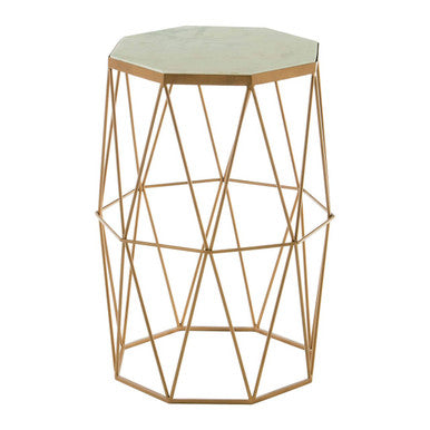 White Marble Top Octagonal Side Table with Gold Metal Open Frame, Shalimar