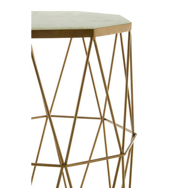 White Marble Top Octagonal Side Table with Gold Metal Open Frame, Shalimar