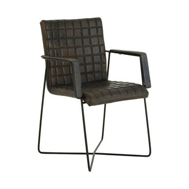 Brown checkered chair with black metal frame on a white background