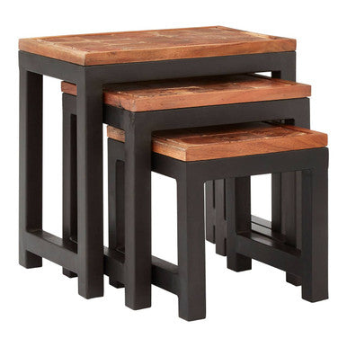 Artisan Set of Three Acacia Wood and Metal Nesting Tables - Image 2