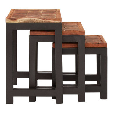Artisan Set of Three Acacia Wood and Metal Nesting Tables - Image 3