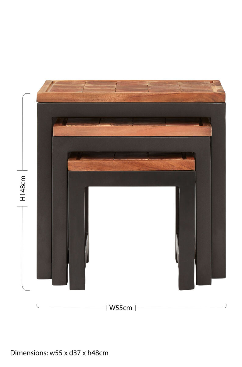 Artisan Set of Three Acacia Wood and Metal Nesting Tables - Image 6