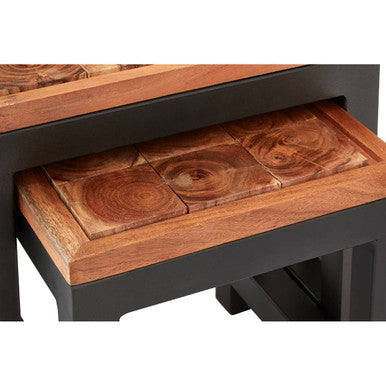 Artisan Set of Three Acacia Wood and Metal Nesting Tables - Image 5