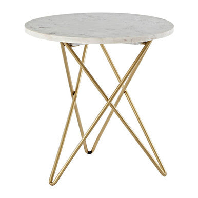Nirav White Marble With Gold Geometric Legs Side Table - Image 2