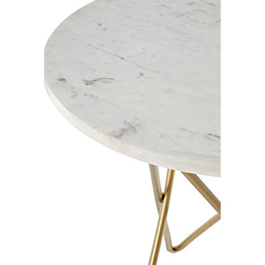 Nirav White Marble With Gold Geometric Legs Side Table - Image 5