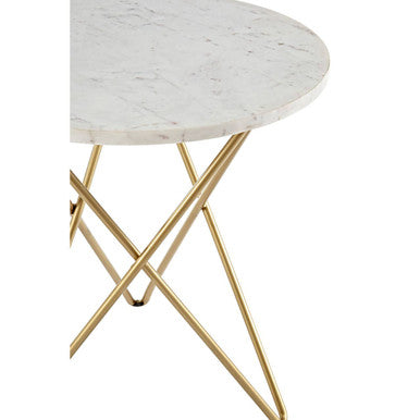 Nirav White Marble With Gold Geometric Legs Side Table