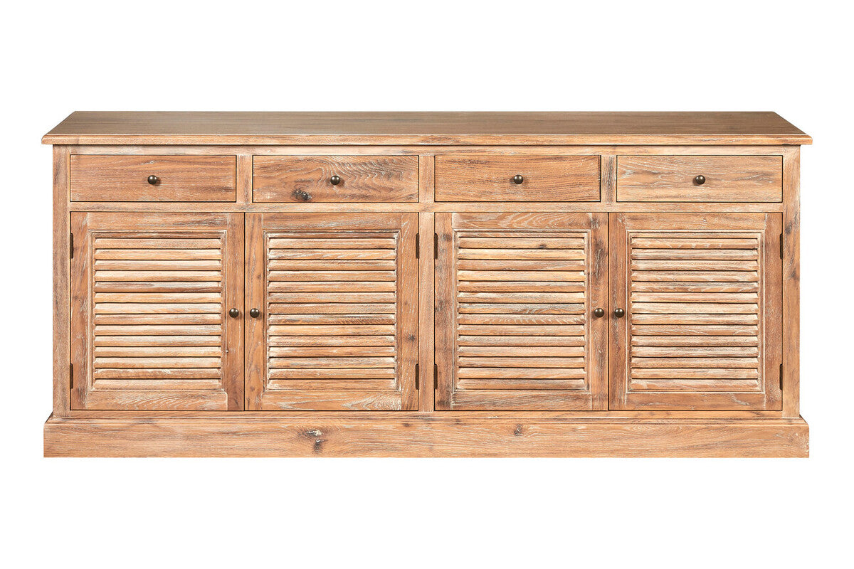 Wooden sideboard with shutters on a white background