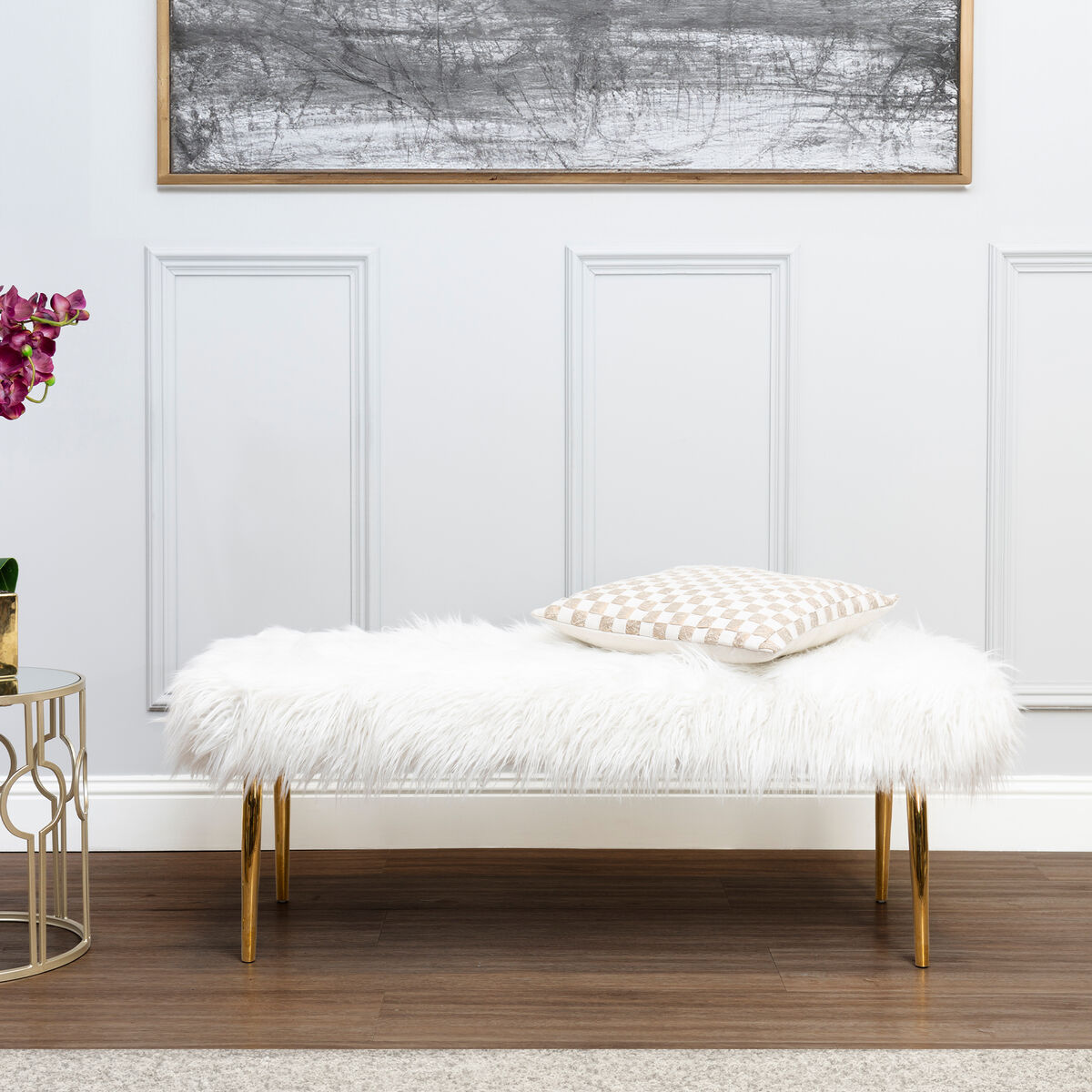 Clarence Fur Effect Bench with Gold Legs - Image 2