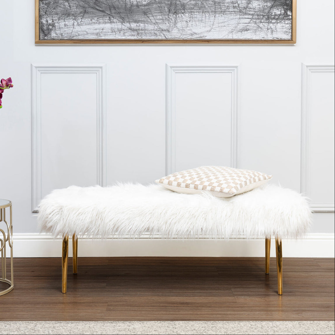 Clarence Fur Effect Bench with Gold Legs - Image 2