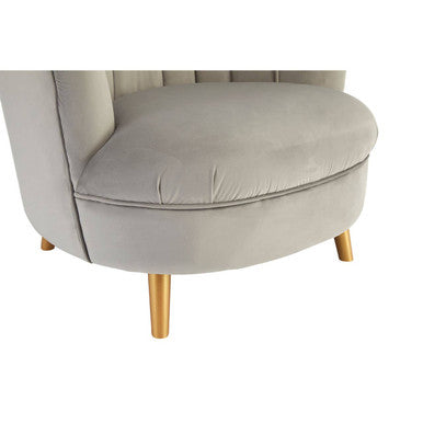 Orlina Grey Velvet Scalloped Curved Chair With Gold Wood Legs