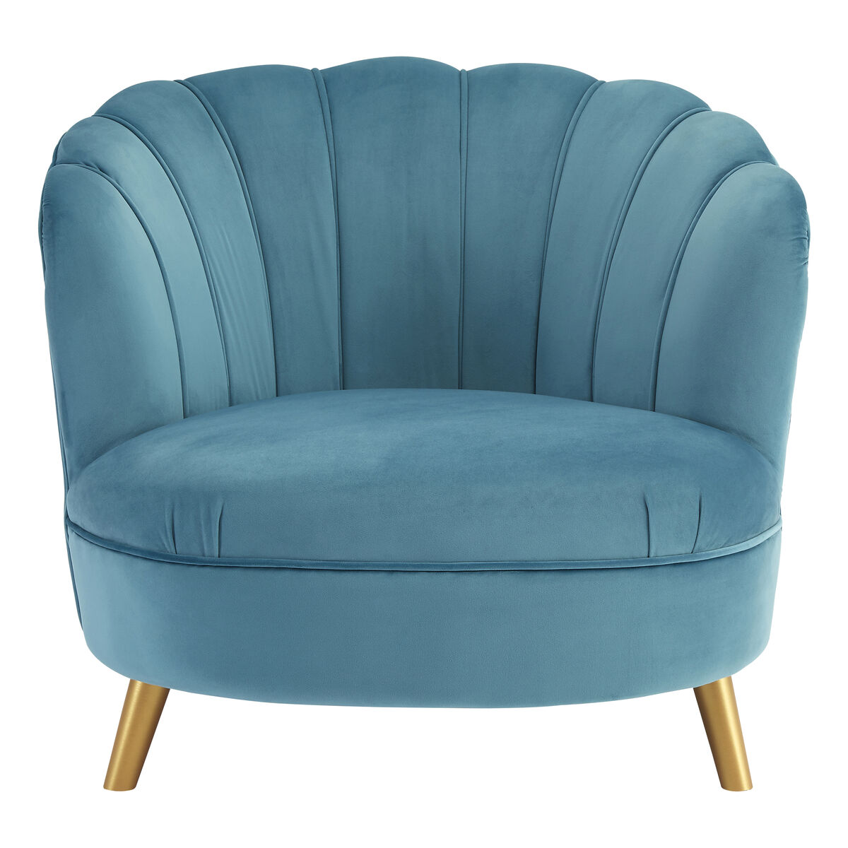 Blue armchair with gold legs on a white background