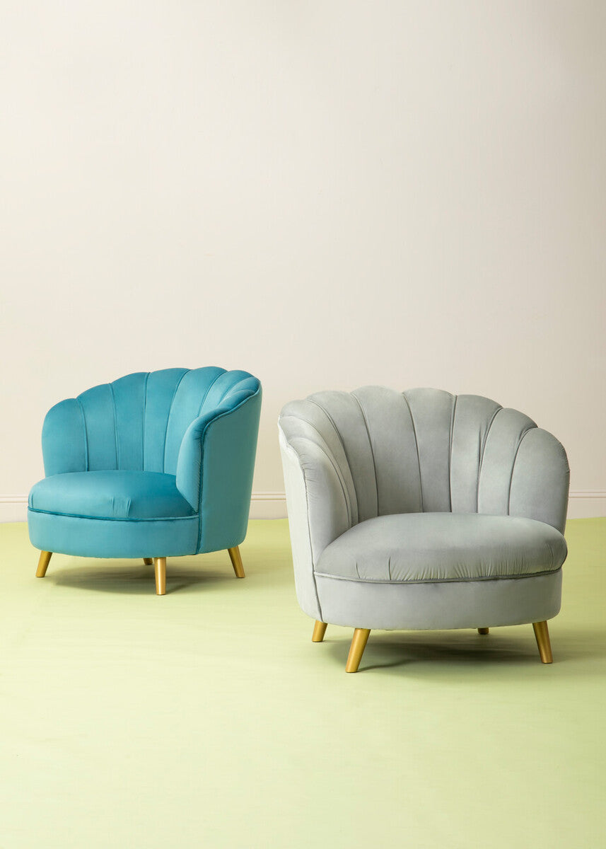 Orlina Blue Velvet Chair With Gold Wood Legs