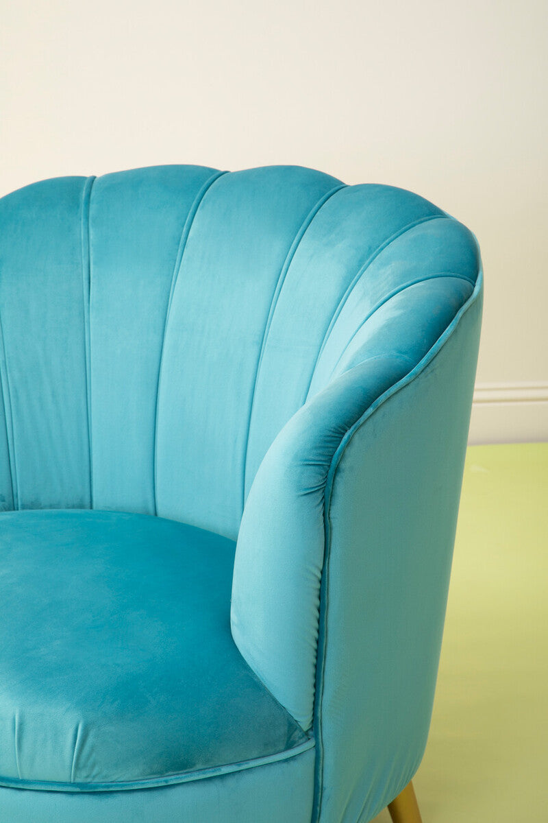 Orlina Blue Velvet Chair With Gold Wood Legs